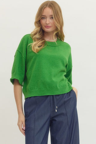 Casey Short Sleeve Sweater- Green-Short Sleeve Top-K. Ellis Boutique