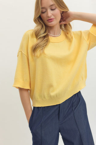 Casey Short Sleeve Sweater- Yellow-Short Sleeve Top-K. Ellis Boutique