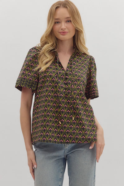 Floral Block Print Top-Black-K. Ellis Boutique