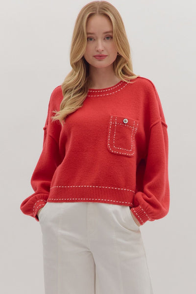 Threaded Knit Sweater- Red-K. Ellis Boutique