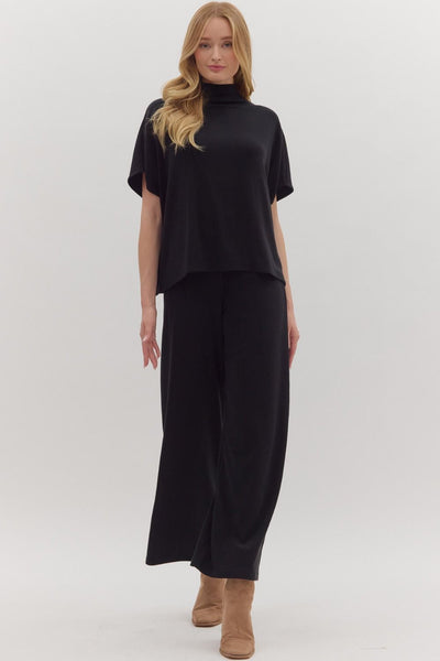 Cozy Mock Neck Knit Pant Set- Black-K. Ellis Boutique
