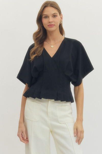 Blaire Pleated Waist Top- Black-K. Ellis Boutique