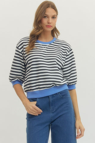 Gemma Striped Pullover- Black-Short Sleeve Top-K. Ellis Boutique