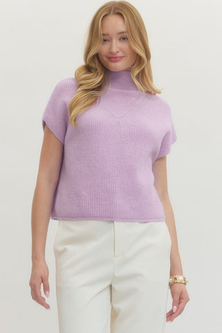 Danni Mock Neck Top- Lavender-Short Sleeve Top-K. Ellis Boutique
