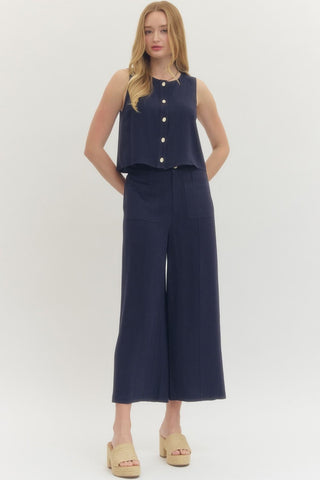 Charlotte Solid Woven Pant- Navy-Pant-K. Ellis Boutique