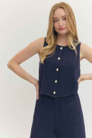 Charlotte Woven Tank - Navy-Sleeveless Top-K. Ellis Boutique