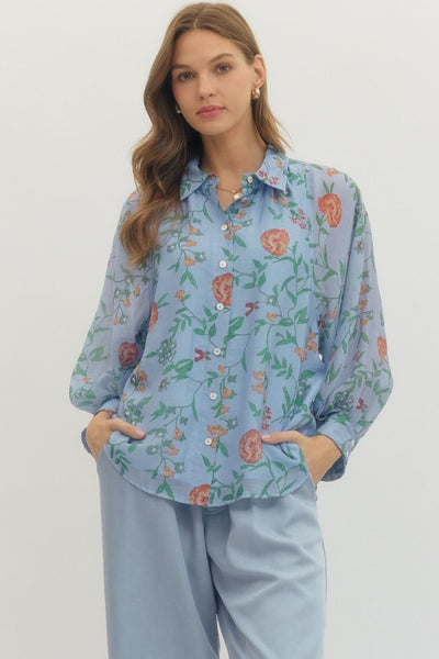 Sierra Floral Top- Blue-K. Ellis Boutique
