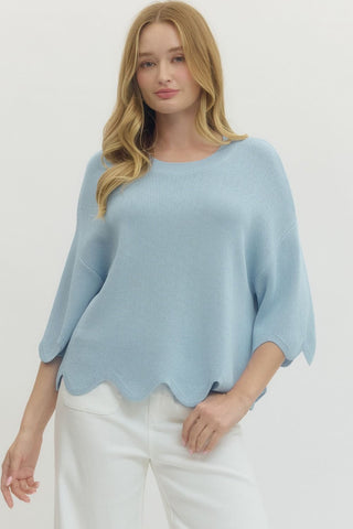 Charlie Scallop Sweater- Light Blue-Short Sleeve Top-K. Ellis Boutique
