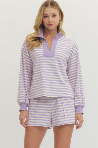 Tiffany Striped Contrast Set- Lavender-Set-K. Ellis Boutique
