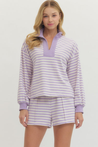 Tiffany Striped Contrast Set- Lavender-K. Ellis Boutique