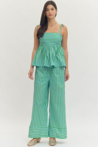 Lizzy Two Piece Set- Green & Blue stripe-K. Ellis Boutique