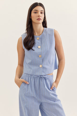 Gold Button Top- denim-Sleeveless Top-K. Ellis Boutique