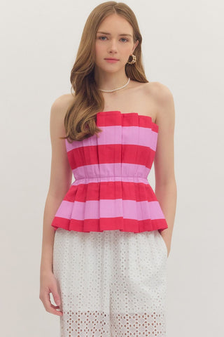 Stacy Stripe Strapless Top- Red and Pink-Sleeveless Top-K. Ellis Boutique