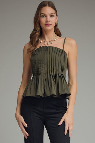 Olive Hour Pleated Top-Sleeveless Top-K. Ellis Boutique