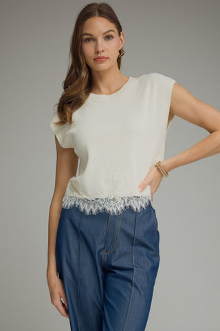 Eloise Lace Trim Sweater-Short Sleeve Top-K. Ellis Boutique