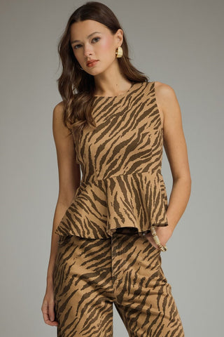 Sienna Zebra Peplum Top-Short Sleeve Top-K. Ellis Boutique