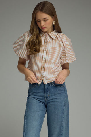 Camden Stripe Top- Camel-Short Sleeve Top-K. Ellis Boutique