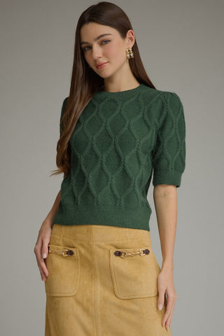 Evergreen Cable Knit Top-Short Sleeve Top-K. Ellis Boutique