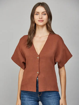 Front Button Vneck Cardigan- Brown-K. Ellis Boutique