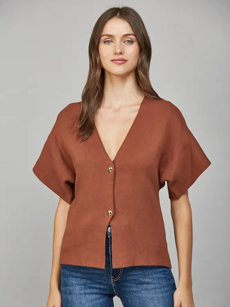 Front Button Vneck Cardigan- Brown-K. Ellis Boutique