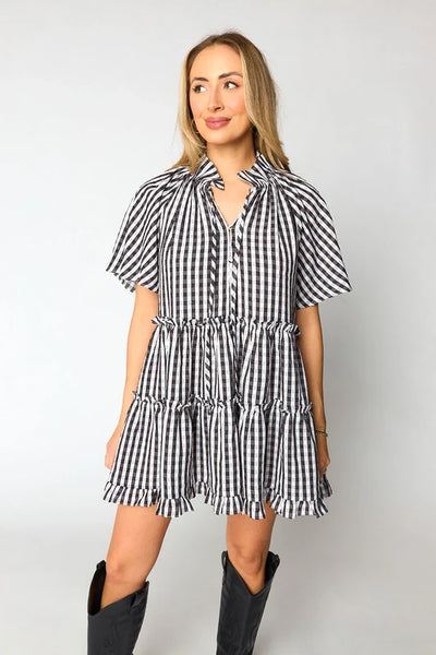 BUddyLove Lakin Swing Mini Dress - Black Check-K. Ellis Boutique