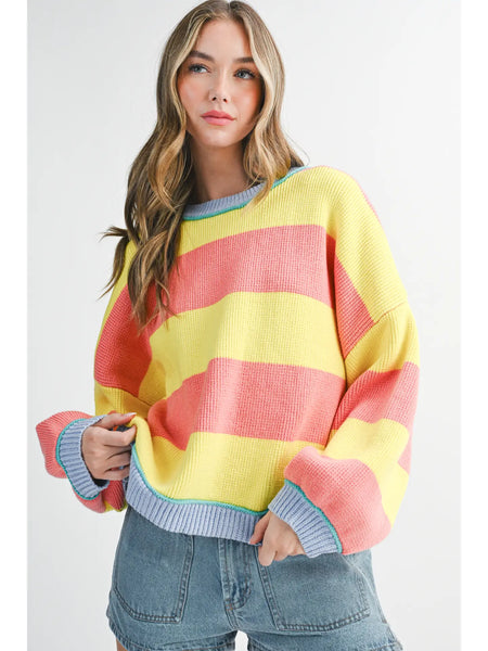 Striped Knit Crewneck Pullover- Sunburst-K. Ellis Boutique
