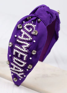 Game Day Embellished Headband - Purple White-K. Ellis Boutique