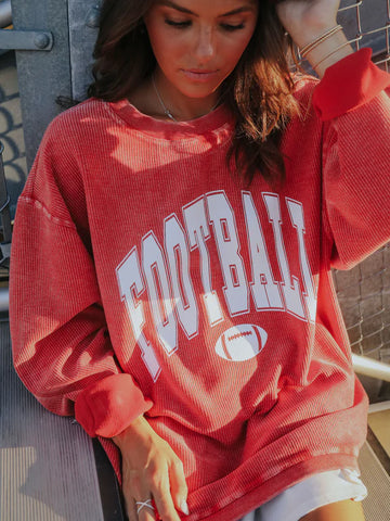Football Corded Sweatshirt- Red-K. Ellis Boutique