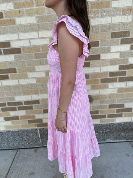 Tiered Midi Dress- Pink- LARGE-K. Ellis Boutique