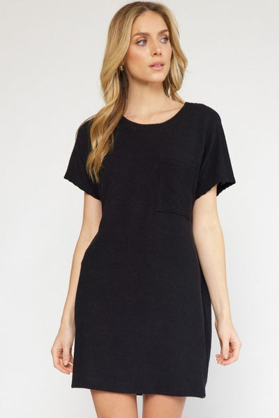 Ribbed Mini Dress- Black-K. Ellis Boutique