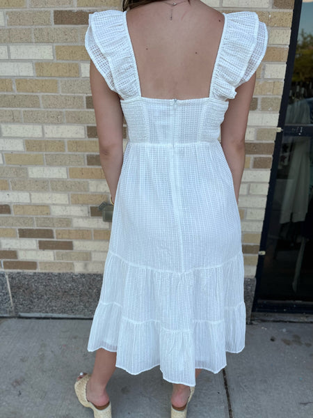 Ruffle Sleeve Tiered Midi Dress- White-K. Ellis Boutique