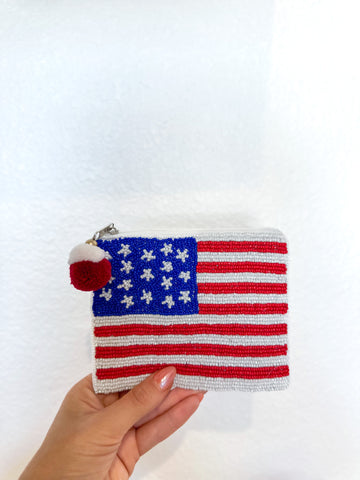 American Flag Beaded Coin Pouch-K. Ellis Boutique