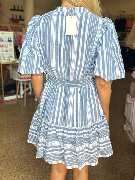 Striped Seersucker Mini Dress - Navy-K. Ellis Boutique