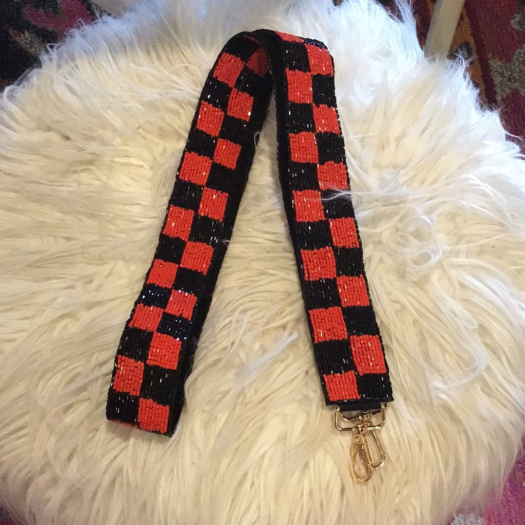 Checkered Beaded Strap - Red/Black-K. Ellis Boutique