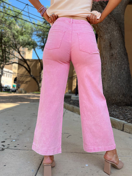 Acid Wash High Waisted Pants - Pink-K. Ellis Boutique