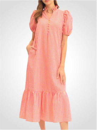 Gingham Dress - Pink & Yellow-Midi/Maxi Dress-K. Ellis Boutique