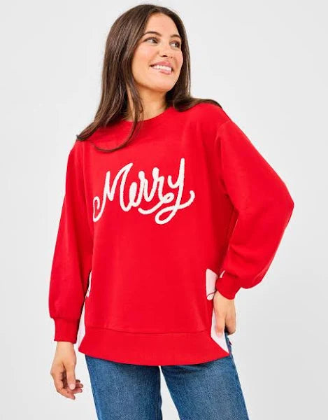 Lakelyn Merry Bow Sweatshirt- Red-K. Ellis Boutique