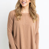 Solid Novelty Cashmere Blend Crew Sweater- Karlie- CAMEL-Sweater-K. Ellis Boutique