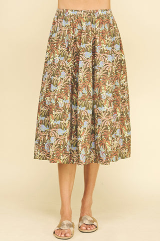 Willow Printed Midi Skirt- Deep Olive-Shorts & SKirts-K. Ellis Boutique