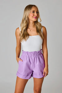 BuddyLove | PEYTON PAPERBAG VEGAN LEATHER SHORTS - PURPLE-K. Ellis Boutique