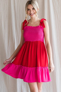 Color Block Baby Doll Dress - Pink/Red-K. Ellis Boutique