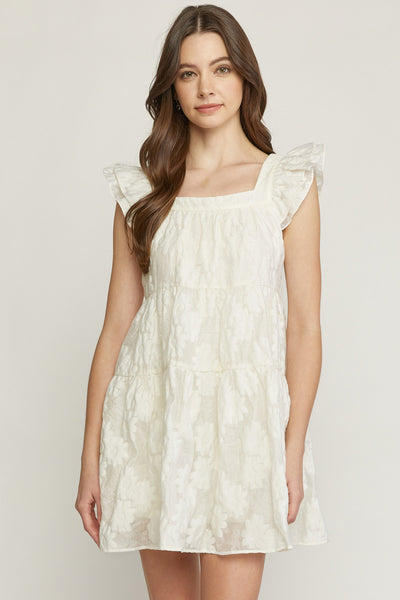 Floral Jacquard Tiered Dress - Cream-K. Ellis Boutique