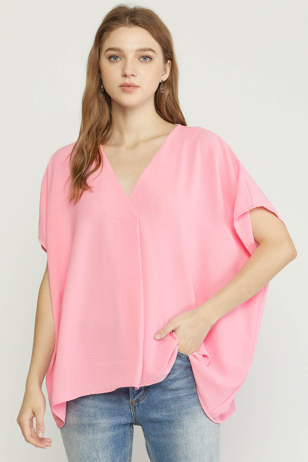 V-Neck Short Sleeve Top - Baby Pink-K. Ellis Boutique