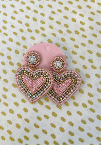 Blushing Heart Beaded Dangle Earrings-K. Ellis Boutique
