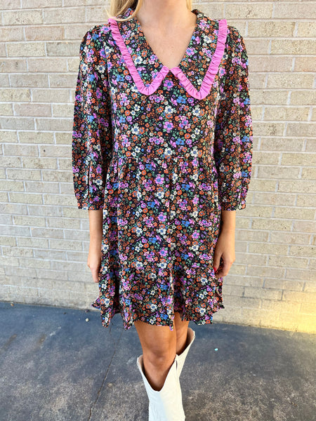 Grandmother Floral Mini Dress - Black-K. Ellis Boutique