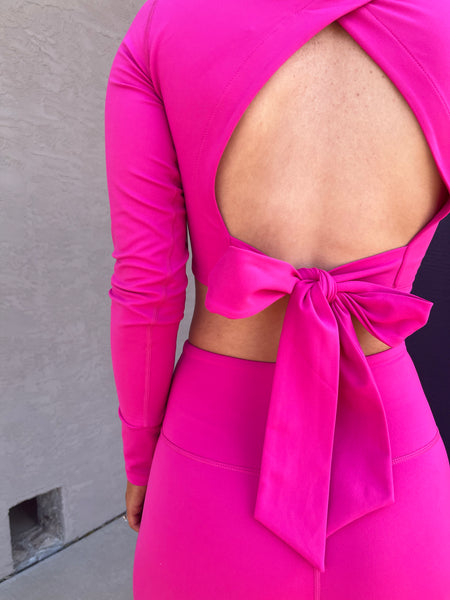 Cropped Long-Sleeve Top With Tie-Back - Berry-K. Ellis Boutique