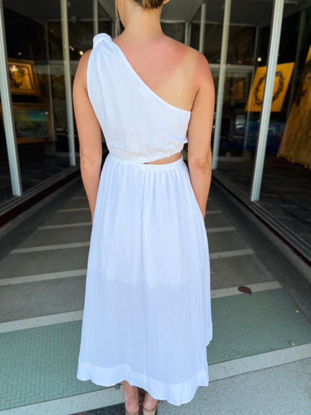 One Shoulder Cutout Midi Dress - Off White-K. Ellis Boutique