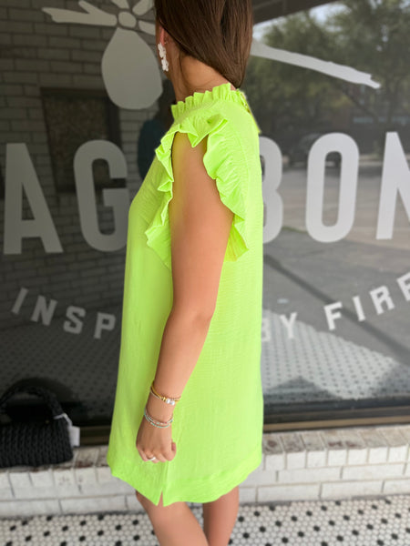Ruffle Cap Sleeve Dress - Lime-K. Ellis Boutique