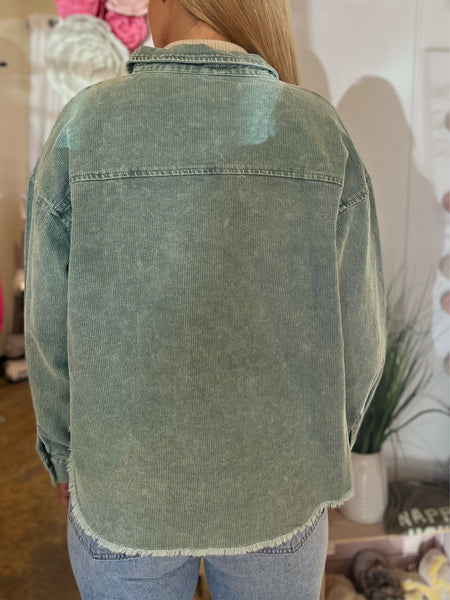 Washed Button-Up Jacket - Sage-K. Ellis Boutique