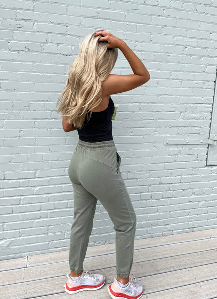 Swoop Back Twill Joggers - Army Green-K. Ellis Boutique